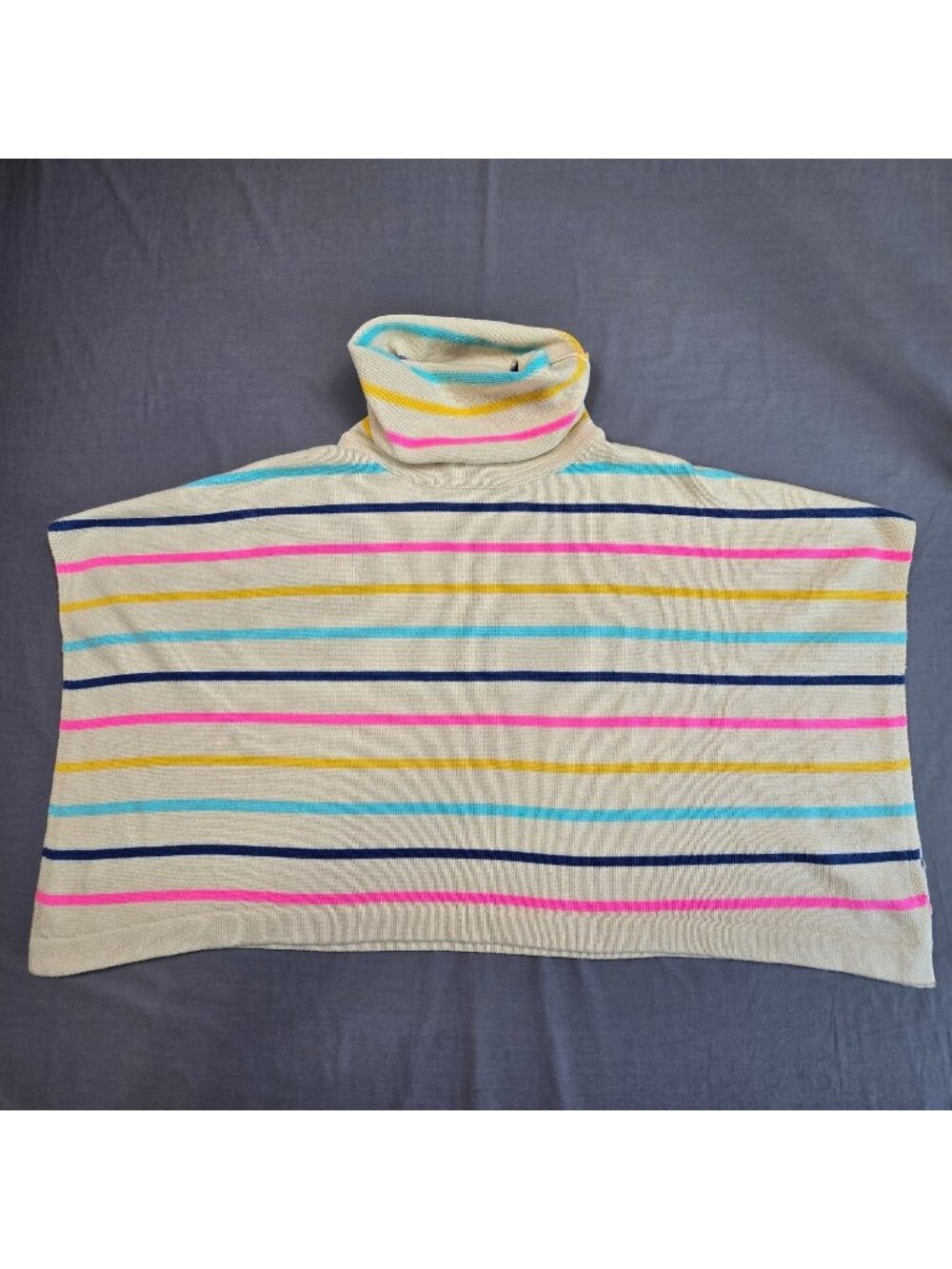 THML M/L Womens Turtleneck Cape Sweater Striped Beige/Multicolor Knit